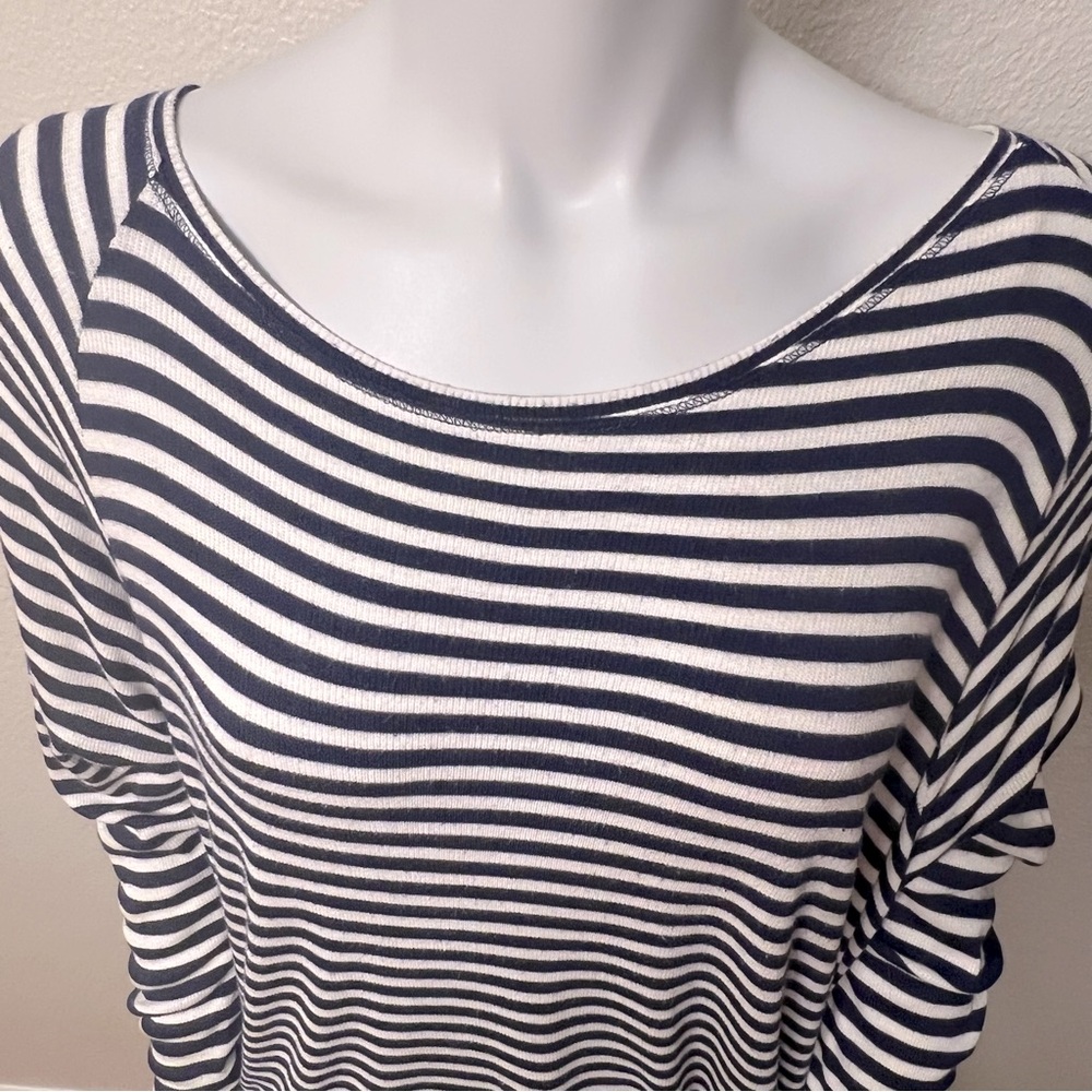 Bordeaux Blue White Striped Long Sleeve Scoop Neck Sweater - Picture 6 of 12